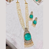 FS Collection Sparkling American Diamond And Pearl Long Necklace Set