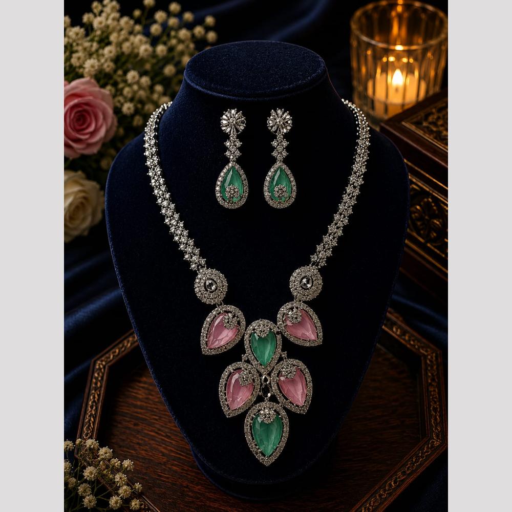 FS Collection Dazzling American Diamond And Austrian Stone Necklace Set