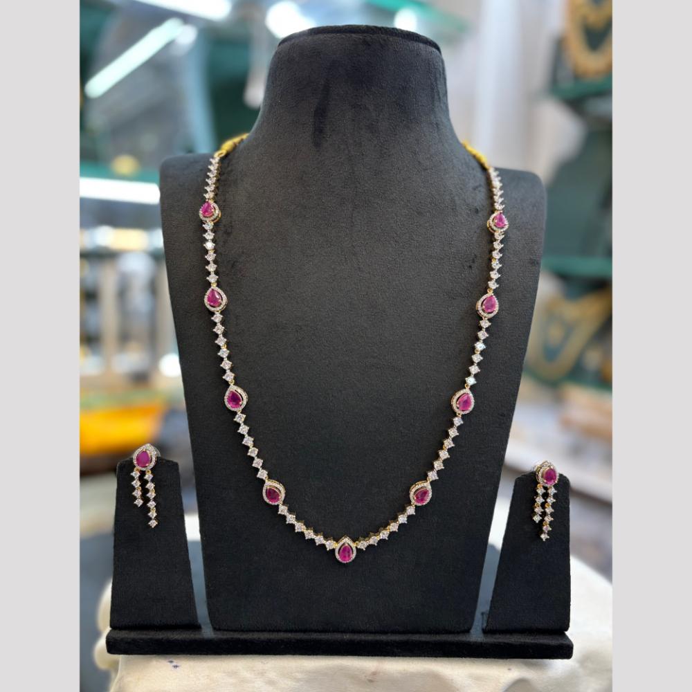 FS Collection Dazzling American Diamond And Austrian Stone Long Necklace Set