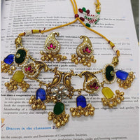 FS Collection Royal Pota Stone And Ghungroo Choker Necklace Set