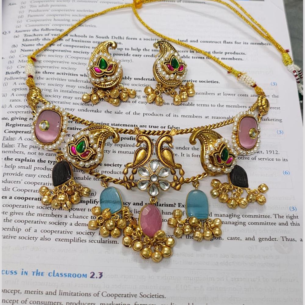 FS Collection Royal Pota Stone And Ghungroo Choker Necklace Set