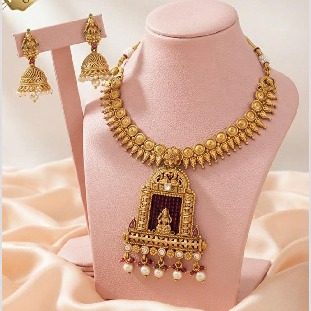 FS Collection Classic Pota Stone And Pearl Temple Necklace Set