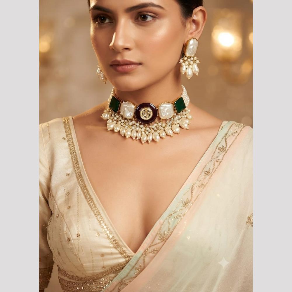 FS Collection Charming Mother of Pearl Necklace Choker Set