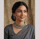 FS Collection Vintage Oxidised Plated Pota Stone Necklace Set for Women & Girls