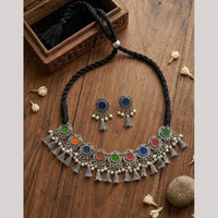 FS Collection Vintage Oxidised Plated Pota Stone Necklace Set for Women & Girls