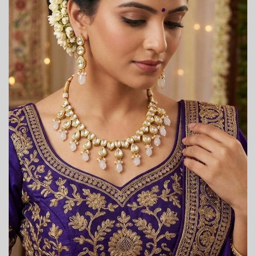 FS Collection Glamorous Kundan Stone And Pearl Designer Necklace Set