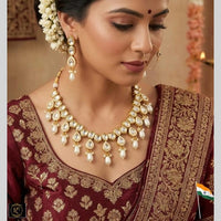 FS Collection Glamorous Kundan Stone And Pearl Designer Necklace Set