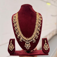 FS Collection Classic Pota Stone And Austrian Stone And Pearl Long Necklace Set