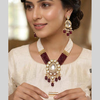 FS Collection Glamorous Kundan Stone And Pearl Designer Necklace Set
