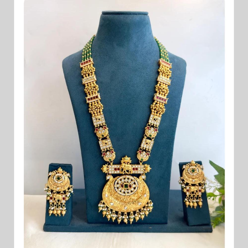 FS Collection Classic Pota Stone And Austrian Stone And Pearl Long Necklace Set