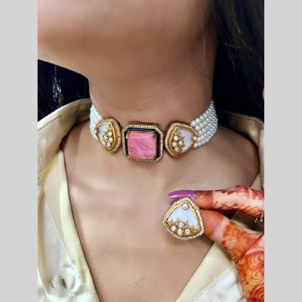 FS Collection Elegant Pota Stone Festive Choker Necklace Set