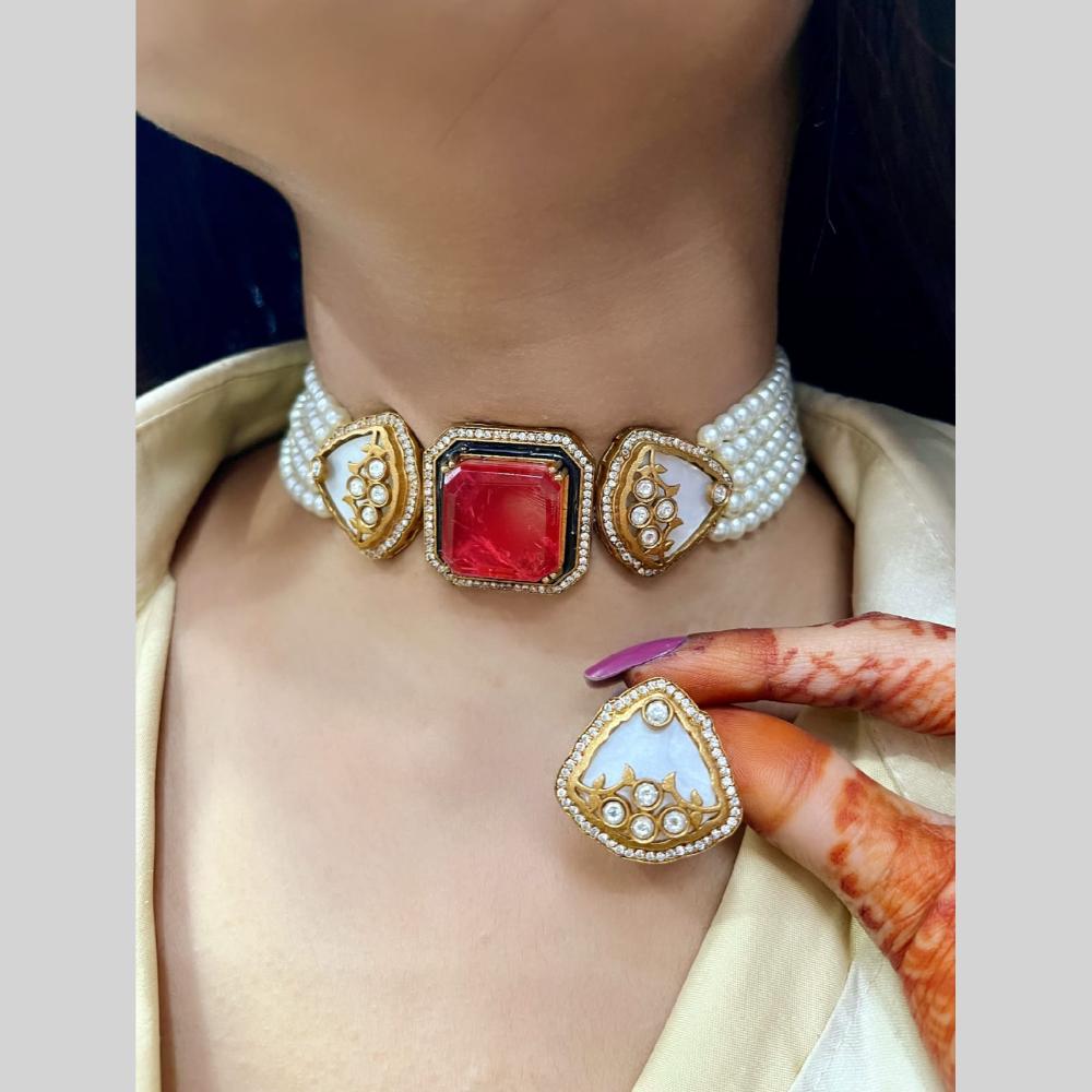FS Collection Elegant Pota Stone Festive Choker Necklace Set