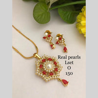 FS Collection Ethnic American Diamond And Pearl Chain Pendant Set