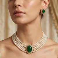 FS Collection Elegant Pota Stone And Pearl Choker Necklace Set