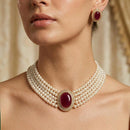 FS Collection Elegant Pota Stone And Pearl Choker Necklace Set