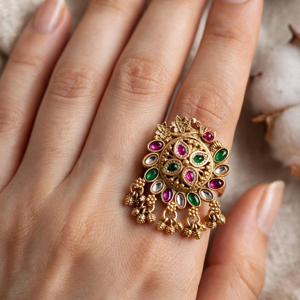 FS Collection Designer Pota Stone And Pearl Statement Ring for Women