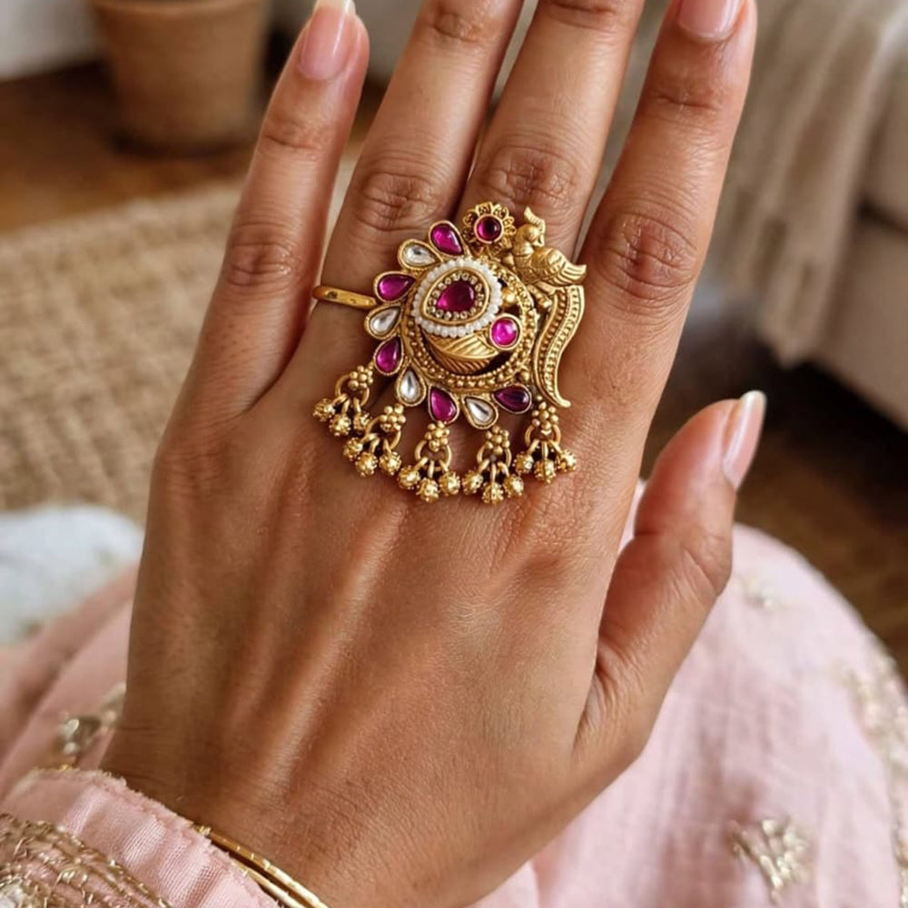 FS Collection Designer Pota Stone And Pearl Statement Ring for Women