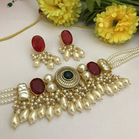 FS Collection Classic Pota Stone And Beaded Choker Necklace Set
