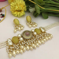 FS Collection Classic Pota Stone And Beaded Choker Necklace Set