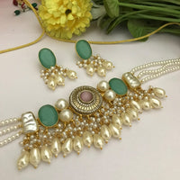 FS Collection Classic Pota Stone And Beaded Choker Necklace Set