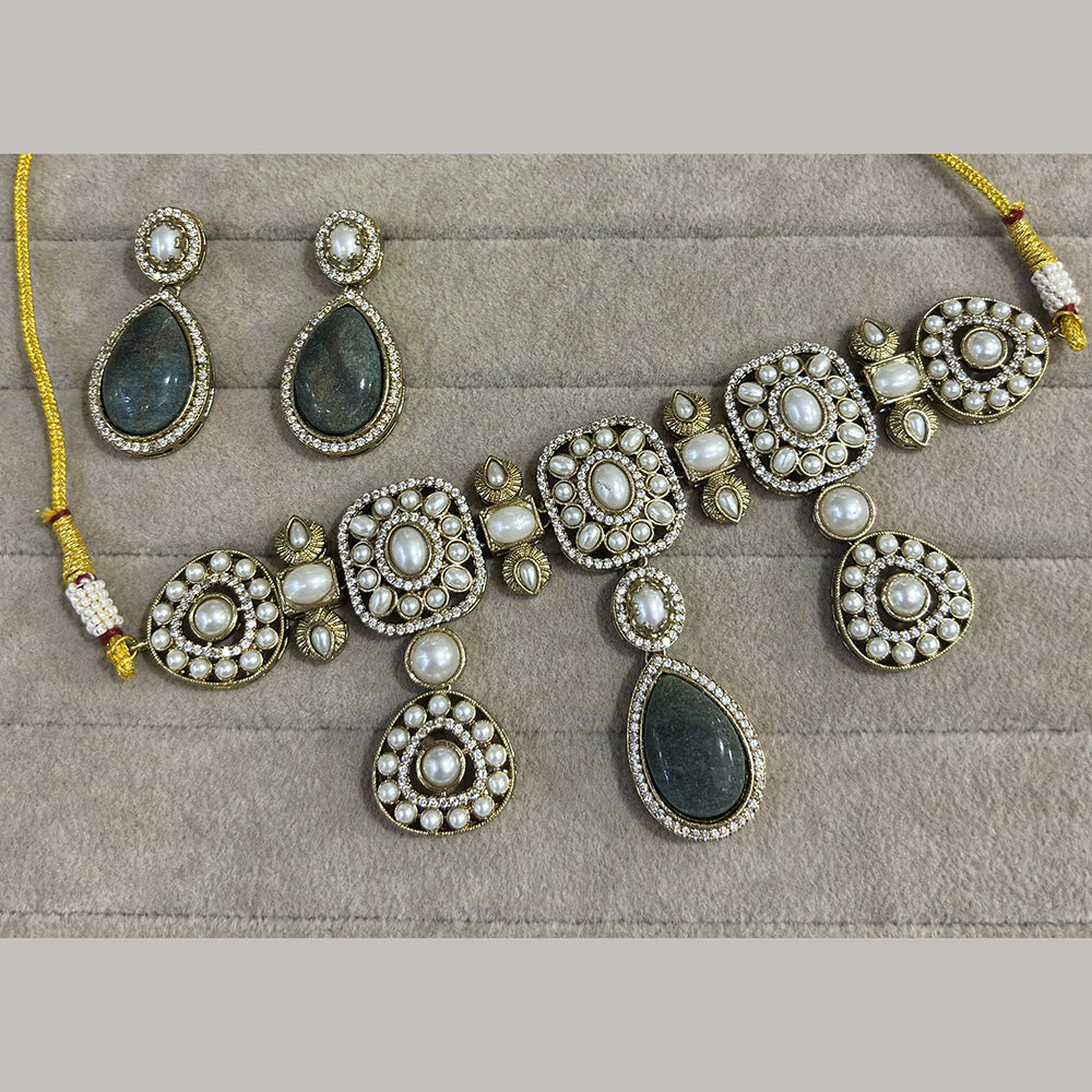 FS Collection Classic Pota Stone And Beaded Choker Necklace Set