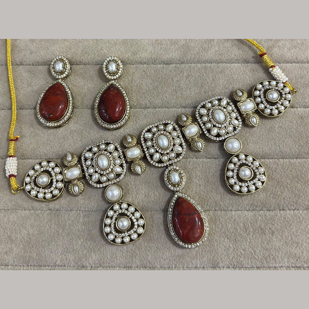 FS Collection Classic Pota Stone And Beaded Choker Necklace Set