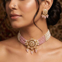 FS Collection Classic Pota Stone And Beaded Choker Necklace Set