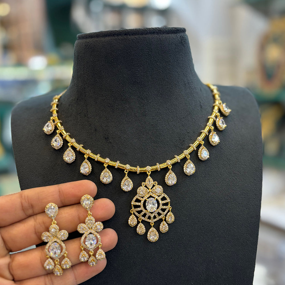 FS Collection Designer American Diamond Occasion Wear Necklace Set
