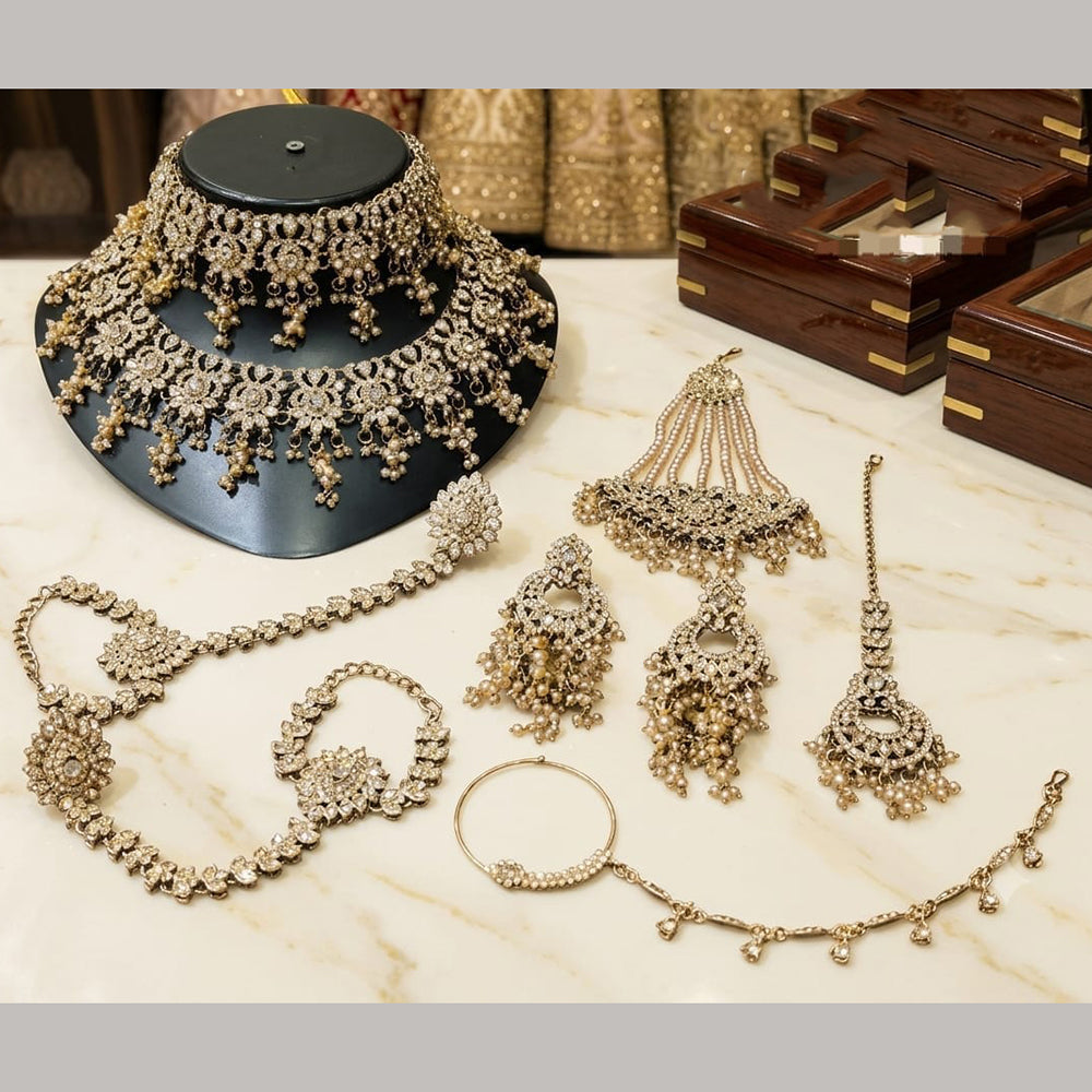 FS Collection Austrian Stone And Pearl Bridal Ensemble Choker Necklace Set