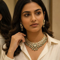 FS Collection Elegant Kundan Stone Necklace Set