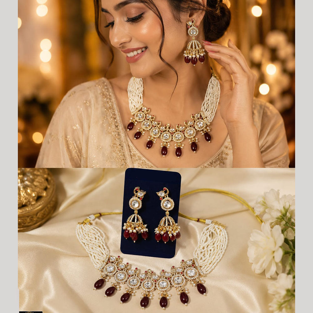 FS Collection Classic Pota Stone And Beaded Choker Necklace Set
