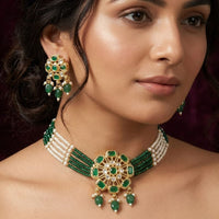 FS Collection Classic Pota Stone And Beaded Choker Necklace Set