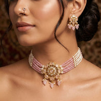 FS Collection Classic Pota Stone And Beaded Choker Necklace Set