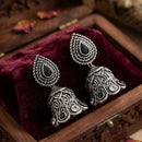 FS Collection Ethnic Oxidised Pota Stone Jhumki Earrings