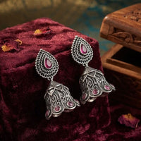 FS Collection Ethnic Oxidised Pota Stone Jhumki Earrings