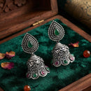 FS Collection Ethnic Oxidised Pota Stone Jhumki Earrings