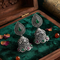 FS Collection Ethnic Oxidised Pota Stone Jhumki Earrings