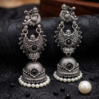 FS Collection Ethnic Oxidised Pota Stone Jhumki Earrings