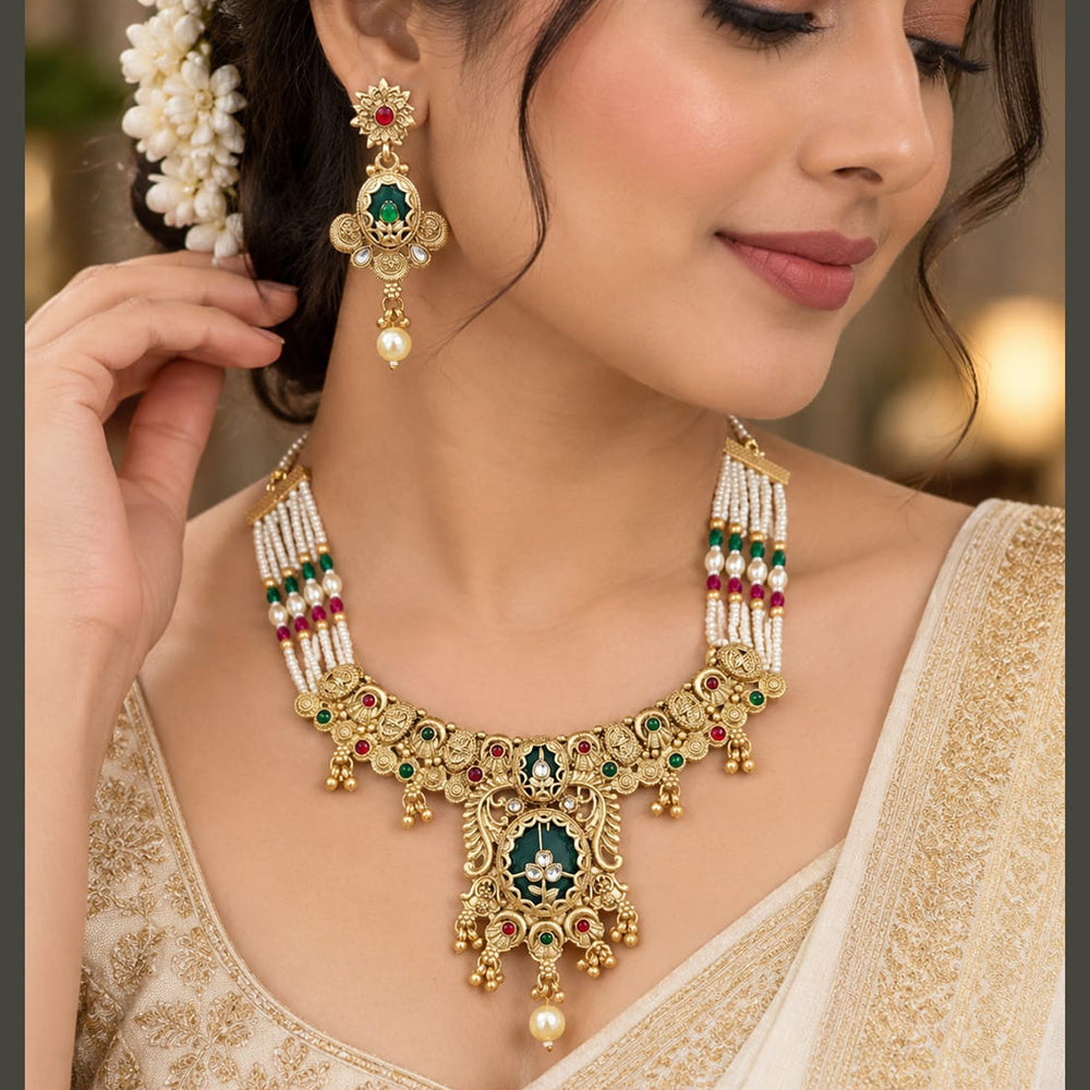 FS Collection Elegant Pota Stone Pearl And Beads Necklace Set