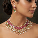 FS Collection Premium Pota Stone And Pearl Choker Necklace Set