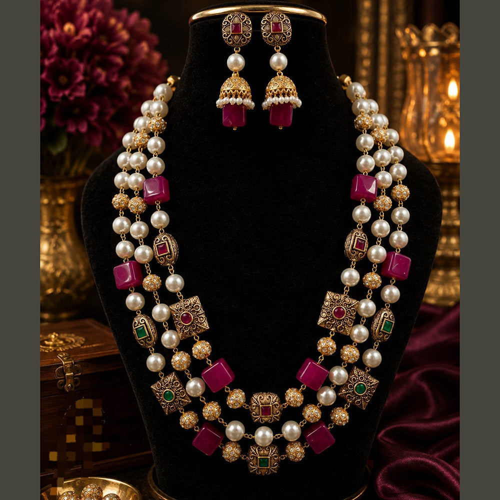 FS Collection Elegant Pota Stone And Beads Necklace Set