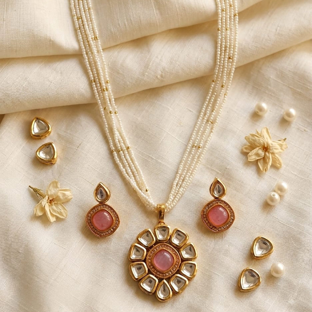 FS Collection Elegant Pota Stone And Pearl Necklace Set