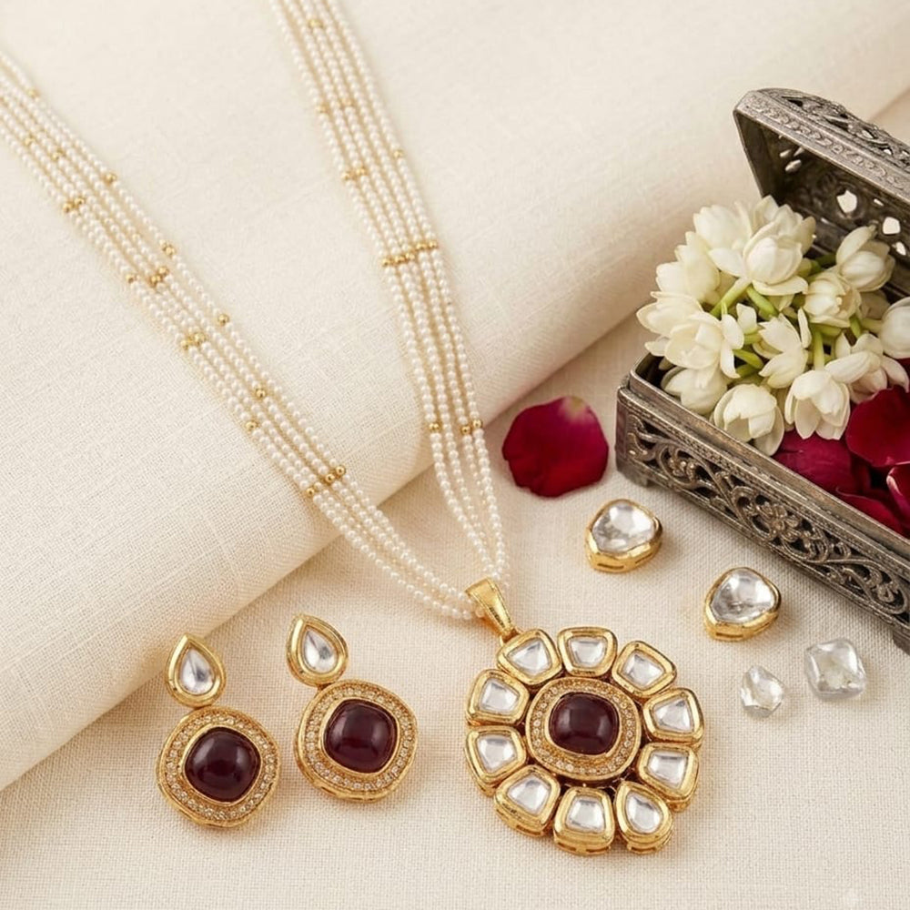 FS Collection Elegant Pota Stone And Pearl Necklace Set