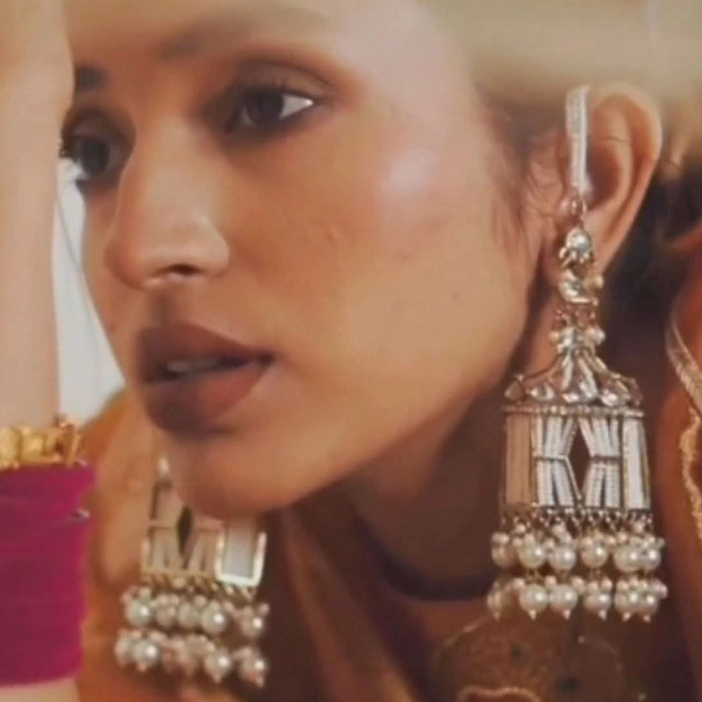 FS Collection Kundan Stone And Beads Designer Dangler Earrings