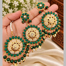 FS Collection Kundan Stone And Beads Dangler Earrings With Maangtikka