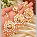 FS Collection Kundan Stone And Beads Dangler Earrings With Maangtikka