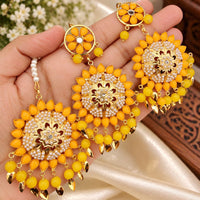 FS Collection Kundan Stone And Beads Dangler Earrings With Maangtikka