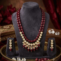 FS Collection Elegant Kundan Stone And Beads Long Necklace Set