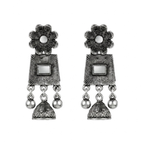 Urthn Antique Silver-Toned Oxidised Dangler Earrings(Pack of 6)