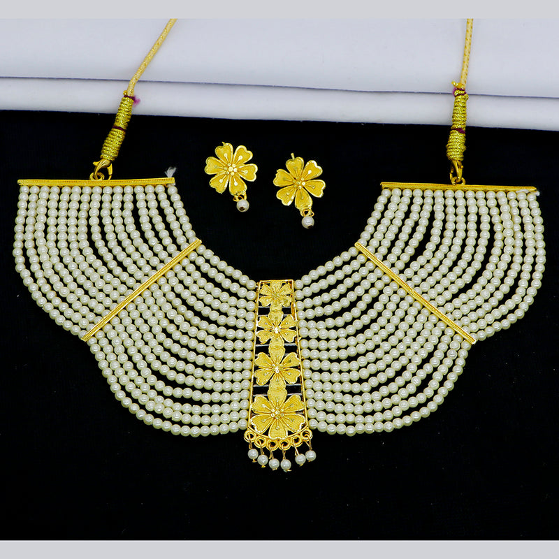 Mahavir Gold Plated Pearls Necklace Set